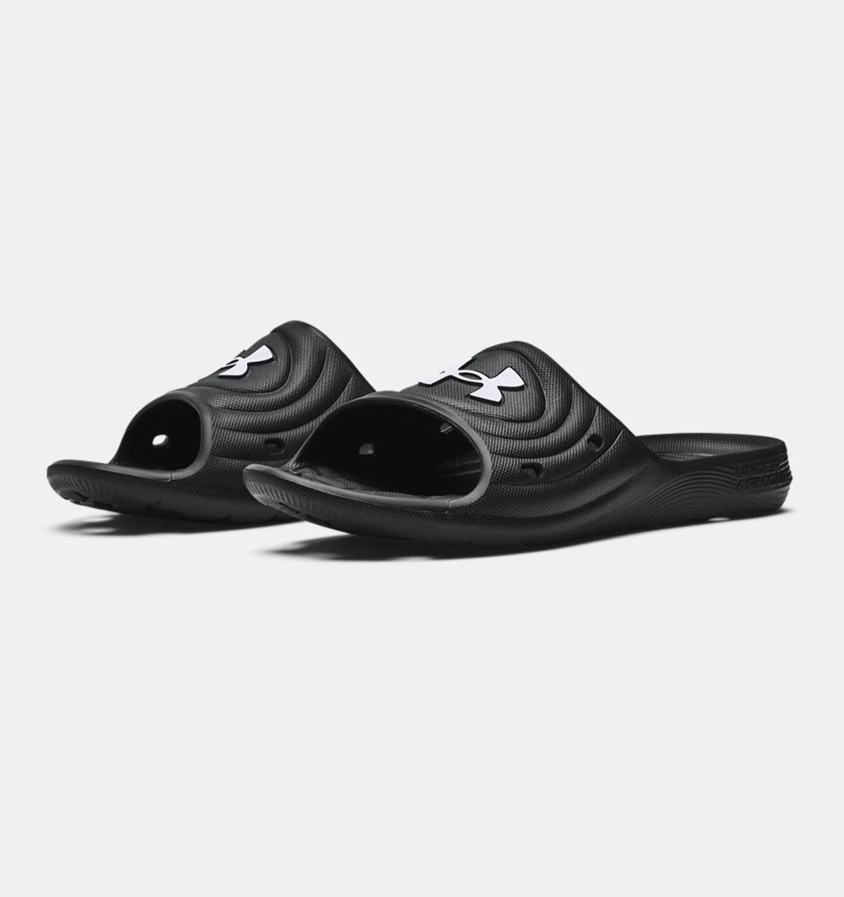 'Under Armour' Men's Locker IV Slide Sandal - Black / Black / White 6 'Under Armour' Men's Locker IV Slide Sandal - Black / Black / White - Image 4